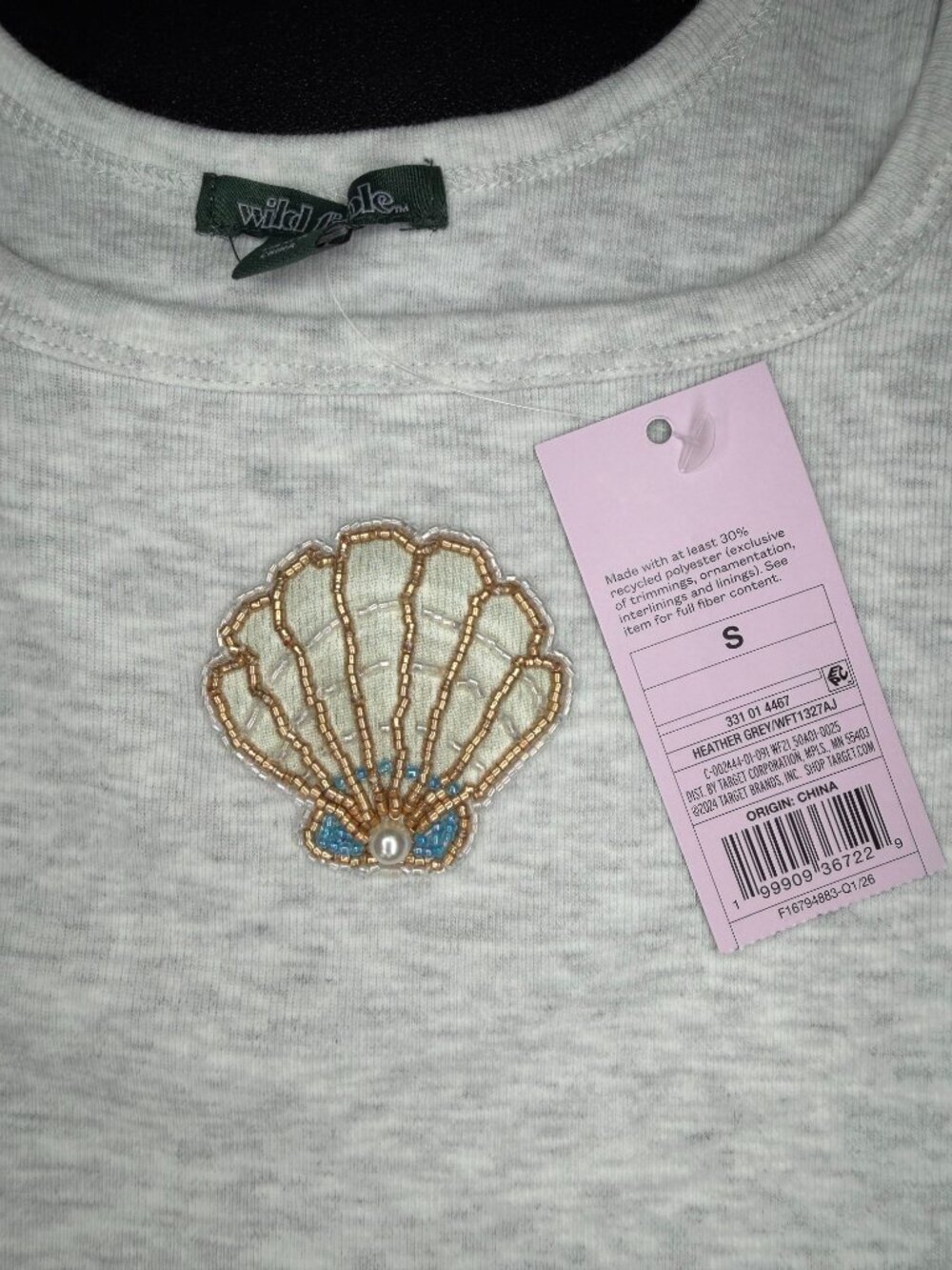 Wild Fable Heather Gray Ribbed Tank Top with Beaded Seashell - Picture 4 of 5